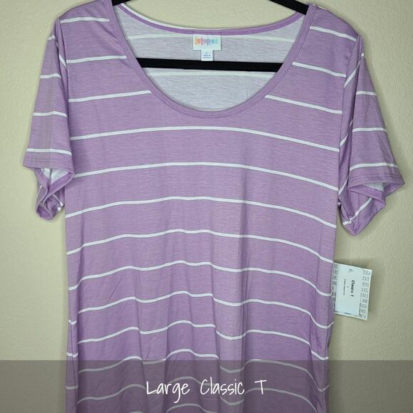 LuLaRoe Classic Tee Large Purple Stripes NEW - Picture 1 of 1